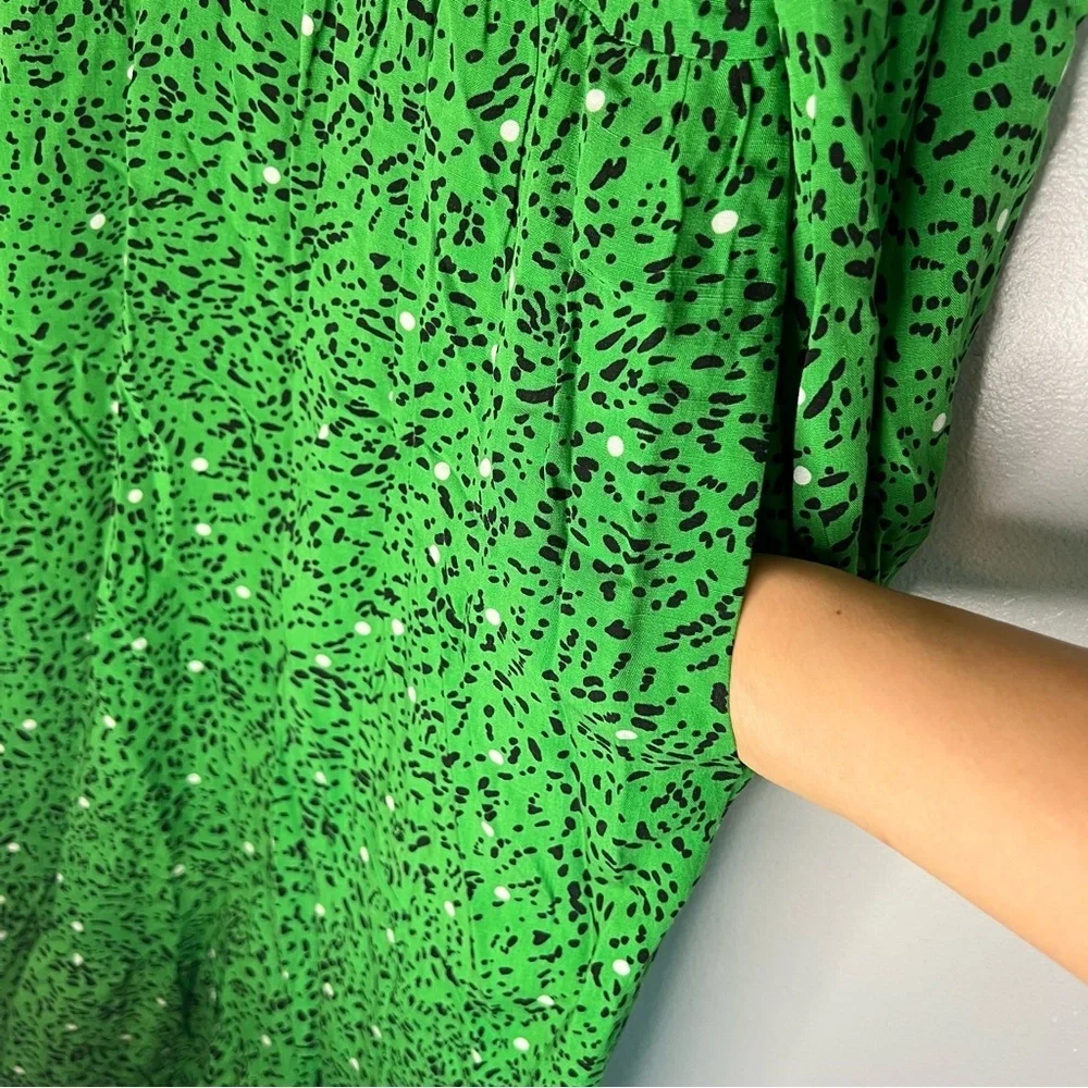 Who What Wear Long Sleeve Maxi Dress Size S Green Black White Dots Peter Pan - Picture 12 of 16